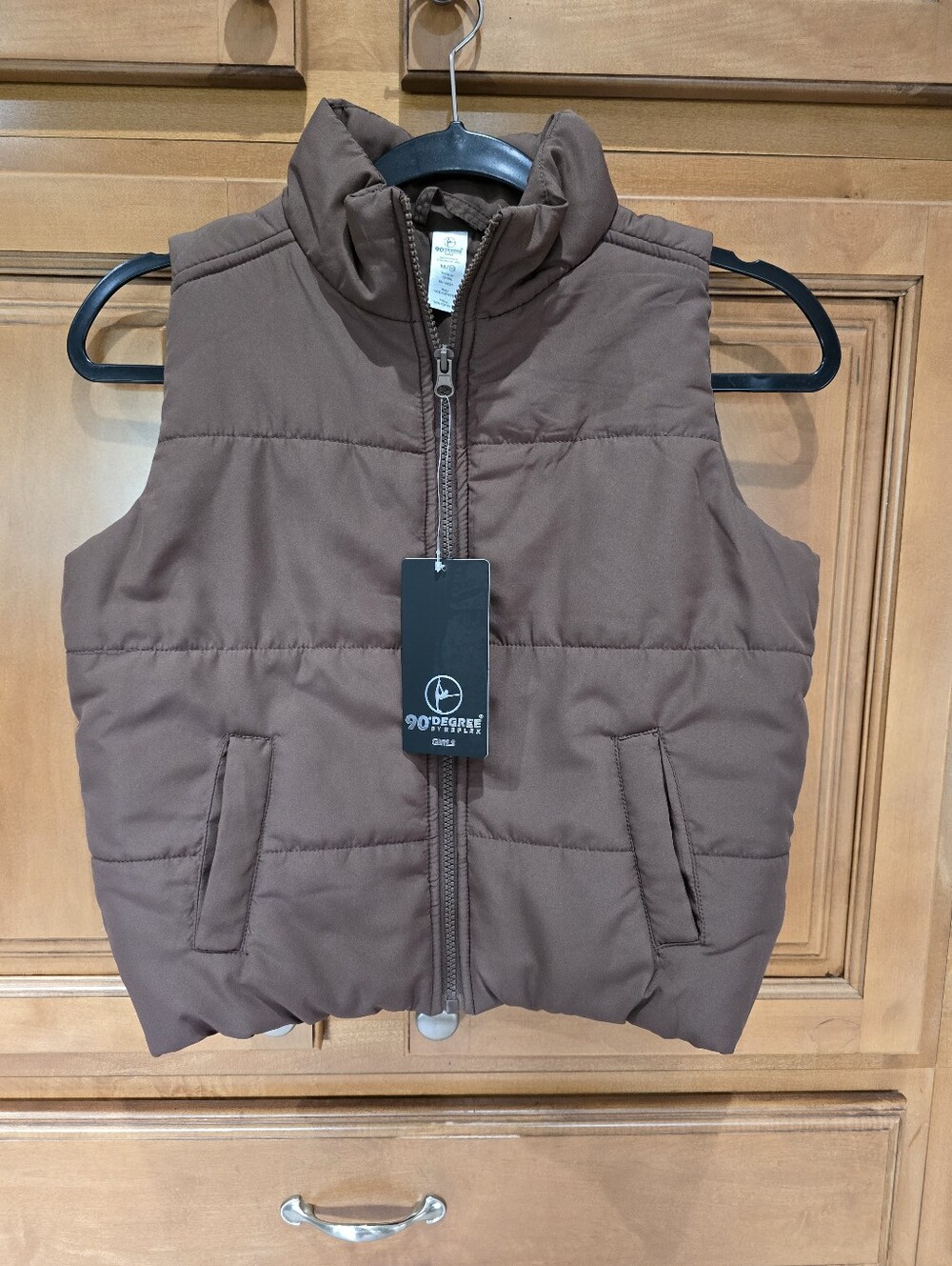 90 Degree By Reflex Brown Quilted Puffer Vest for Kids Size Med/10